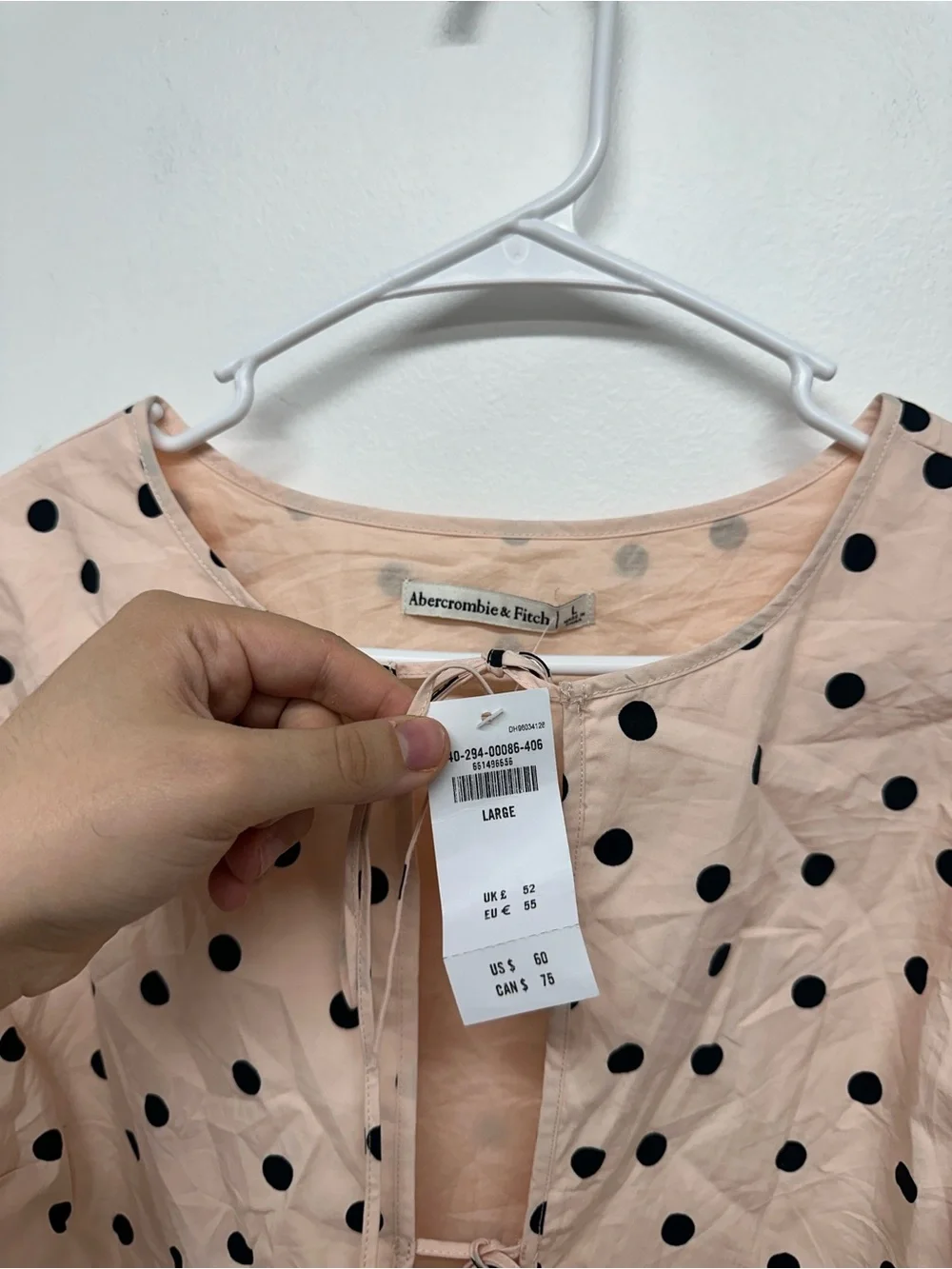 Abercrombie & Fitch Puff-Sleeve Tie-Front Polka Dot Blouse - Pink